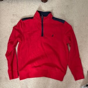 Nautica Red and Navy Quarter-Zip Pullover